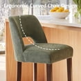 thumbnail image 3 of Usaint Chenille Bar Stools Set of 2, 26" Counter Height Barstools, Mid-Century Wooden Kitchen Island Chairs for Dining Room, Green, 3 of 9