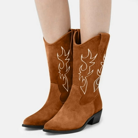 

FZM Women shoes cowboy boots Boots High Retro Zipper Women s Fashion Breathable Short Heels Shoes Women s Boots