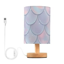 Mermaid Tail Scales Shiney Bedside Table Lamp LED Warm Lights with USB Charging Port Retro Cylinder Desk Lamps