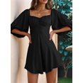 thumbnail image 5 of Womens Summer Dresses Square Neck Tie Back Lantern Sleeve Ruffle A-Line Casual Dress Black L, 5 of 9