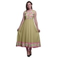thumbnail image 1 of Bimba Robe Anarkali Beige à Imprimé Floral pour Femme, Col Mandarin, Designer, Kurta Ethnique Indienne, Très Grand, 1 of 6