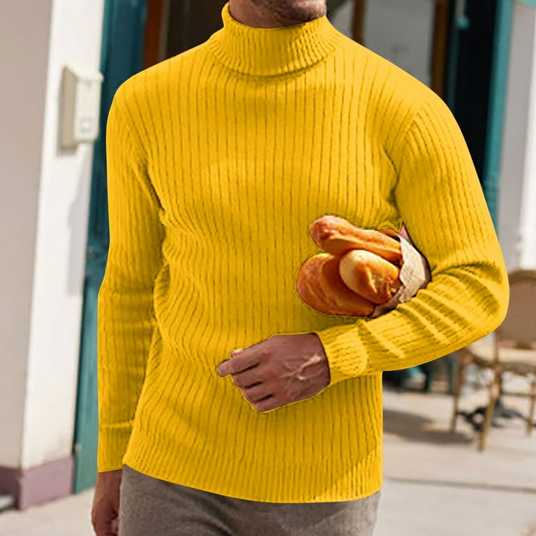 Rohuuque Men's Turtleneck Sweater Ribbed Knit Lightweight Casual