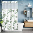 thumbnail image 6 of No Hook Summer Botanical Shower Curtain with Snap in Liner Set, Green Spring Floral Birds Watercolor Waterproof Fabric Bathroom Curtains with See Through Top Window, Hotel Style Small 36 x 72 Inch, 6 of 9