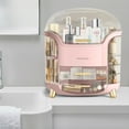 thumbnail image 3 of Wdmiya Rotating Makeup Organizer, Waterproof& Dustproof Cosmetic Organizer Box with Lid, Large Capacity Vanity Storage, Makeup Display Boxes for Bathroom Countertop, Bedroom, Dresser,Pink, 3 of 9