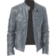 thumbnail image 1 of Chaqueta de cuero PU decorativa con bolsillo y cremallera cálida para caballero de invierno, chaqueta de cuero delgada con cuello alto, 1 of 5