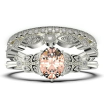 Gorgeous Boho & hippie 2.25 Carat Oval Cut Vintage Look Morganite And Diamond Moissanite Engagement Ring Set, Wedding Ring in 10k Solid White Gold, Gift For Her, Promise Ring, Trio set