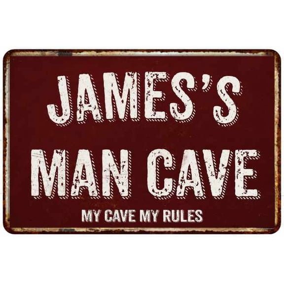 JAMES'S Man Cave Red Grunge Sign Metal 8x12 Decor 208120003179