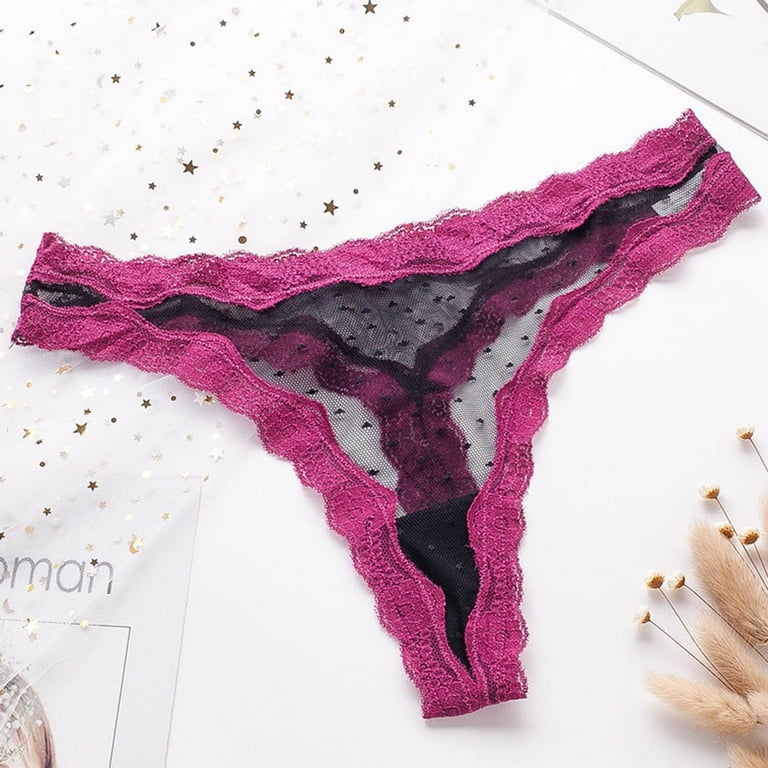 Mrat Seamless Underwear High Waisted Brief Panty Women's Fashion Embroidery  Flower Transparent Gauze Wave Edge Low Waist G-string Pants Panties Thong