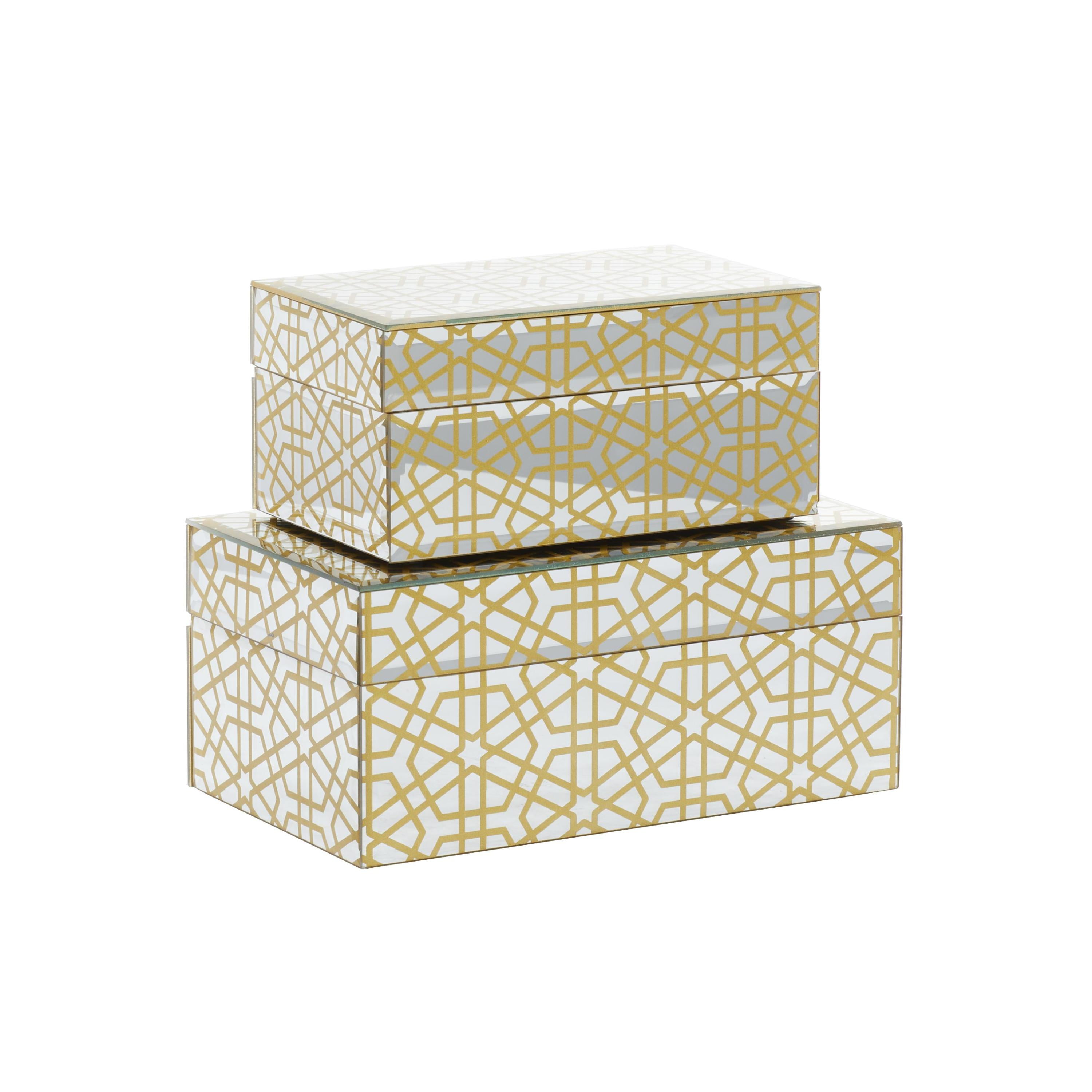 CosmoLiving by Cosmopolitan Geometric Hinged Lid Gold Wooden Decorative Box, 2 Count