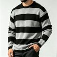 thumbnail image 2 of Men's Fall Winter Crewneck Striped Knit Pullover Sweater, Loose Fit Color Block Knit Long Sleeve Casual Top for Daily Wear , M, 2 of 6