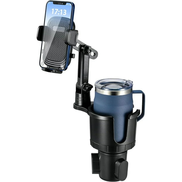 Soporte ajustable para portavasos de coche para smartphones, base extensible 2 en 1, rotación de 360 grados, compatible con smartphones