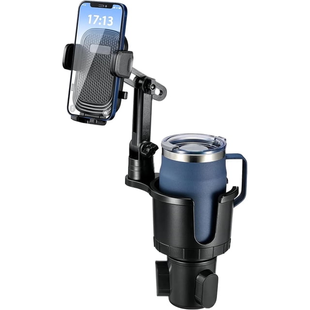 Soporte ajustable para portavasos de coche para smartphones, base extensible 2 en 1, rotación de 360 grados, compatible con smartphones