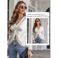 thumbnail image 6 of STARVNC Women V Neck Front Twisted Knot Long Sleeve Satin Slit Hem Top, 6 of 7