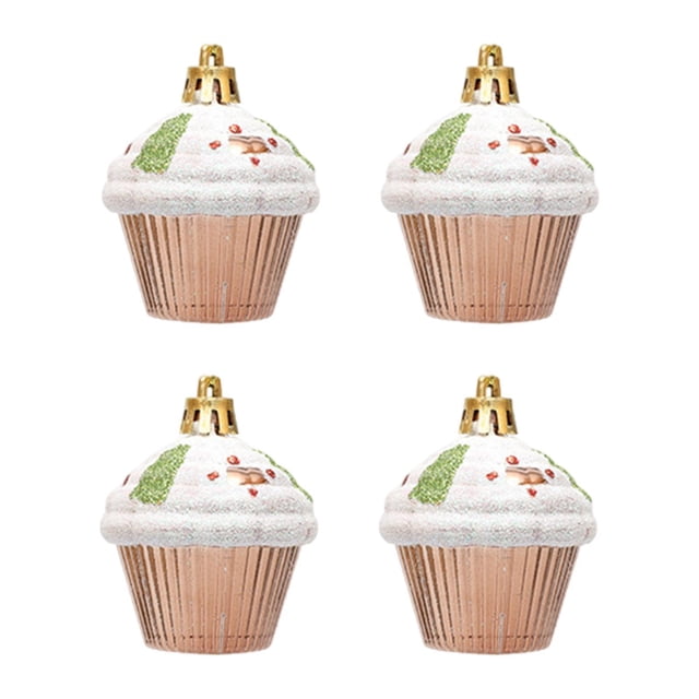 Adornos navideños BLESIY 4 colgantes de postre con purpurina para cupcakes de Navidad café
