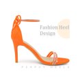 thumbnail image 4 of BLISSFUL STEP Women's Shoes Stiletto Heels Rhinestone Ankle Tie Open Toe Faux Suede Party Sandals Fluorescent Orange 10, 4 of 7