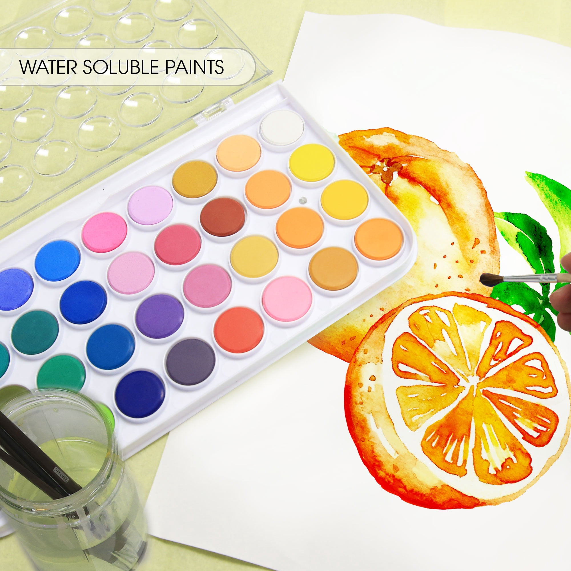 BAZIC Watercolor w/ Brush & Mixing Palette, 36 Color Non-Toxic, 12-Pack
