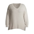 thumbnail image 5 of Heart N' Crush Women's Plus Size V Neck Dropped Shoulder Sweater with Metallic Trim, 5 of 7