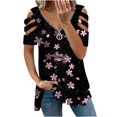 thumbnail image 1 of Elegante blusa estampada con cuello en V para mujer, camiseta suelta de manga corta con cremallera OAVQHLG3B Store  lin121212, 1 of 4