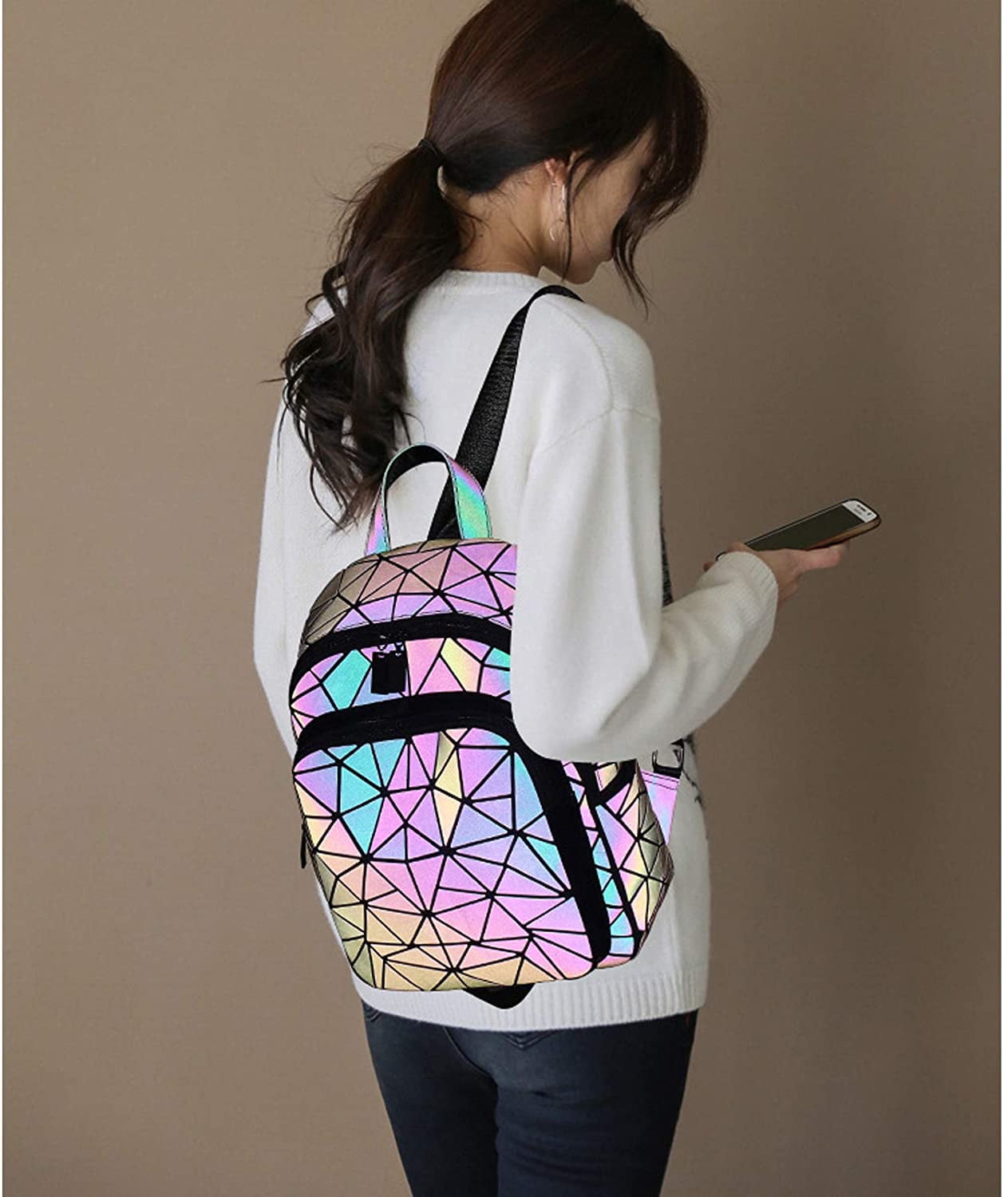 Asge Geometric Luminous Purses and Handbags for Women Holographic  Reflective Crossbody Bag Wallet 