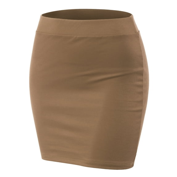 Doublju Women's Elastic Waist Stretch Bodycon Pencil Mini Skirt TAUPE S