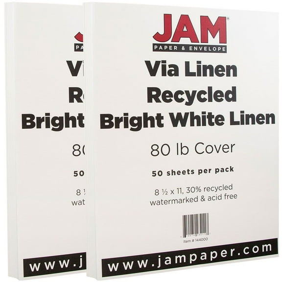 JAM Paper Strathmore, 8 1/2 x 11, Bright White Linen, 80lb, 100 per Pack