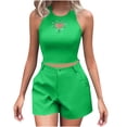 thumbnail image 2 of Karymi Plus Size Tops for Women 2 Piece Matching Outfit, Halter Heart Rhinestone Cutout Crop Tank Top & Button Decor High Waist Shorts, Club Casual Two Piece Set Tops for Women Trendy, 2 of 8