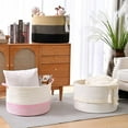 thumbnail image 6 of 67L Large Blanket Basket, 20"x13" Woven Storage Baskets With Handle, Cotton Rope Blanket Basket Living Room, Baby Laundry hamper for Blanket, Nursery, Toy, Pillow (Brown & Black), 6 of 12