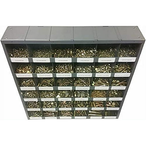 M & M Attaches 2,510 Pièce Grade 8 Boulon Hexagonal Boulon et Rondelle Assortiment Kit avec Bac à Boulons en Métal, Gris