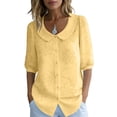 thumbnail image 2 of Womens Peter Pan Collar Button Down Shirt Puff Doll Half Sleeve Floral Tops Loose Fit Dressy Casual Office Going Out Shirts Yellow XL, 2 of 5