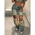 thumbnail image 2 of Women's Loose Wide Leg Distressed Jeans With Buttons And Zippers Vintage Fashionable Comfortable Women's Jeans, 2 of 6