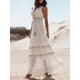 thumbnail image 1 of Summer Boho Long Dresses Women Lace V-neck Spaghetti Strap Dress Ladies Off Shoulder Beach Sundress White Dress Vestidos De Mujer, 1 of 5