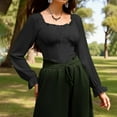 thumbnail image 6 of BLVB Womens Renaissance Crop Tops Ruffle Smocked Waist Boho Shirt Long Sleeve off Shoulder Blouse for Party Club, 6 of 7