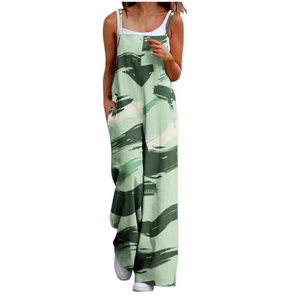 Ayfxijin Work Pants Women Fashion Casual Loose Printed Pockets Sleeveless Back Strap Jumpsuit