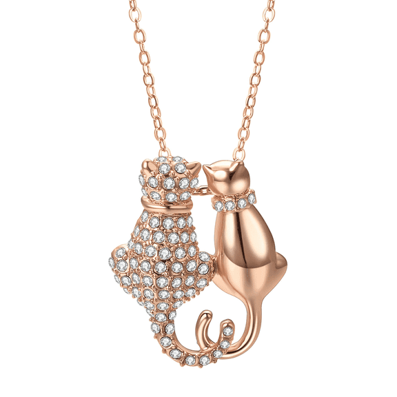 Yoursfs Dainty CZ Love Double Cat Shaped Pendant Inlay Cubic Zirconia Rose Gold Necklace For Women Fashion Jewelry For Birthday Christmas Gifts