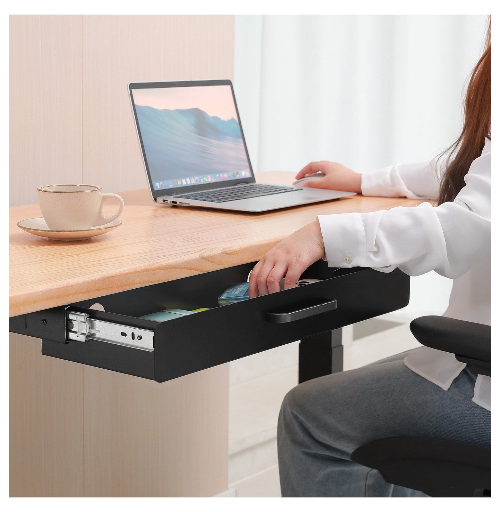 Under Desk Drawer Organizer - 22 inch Slide Out Storage, Home Office Drawer, 11lbs Capacity, Metal Desk Organizer with Cable Management