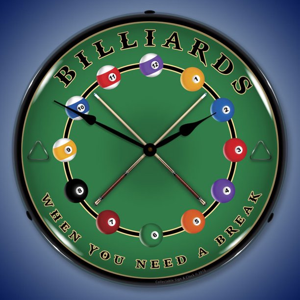 Billiards Wall Clock, Lighted Sports