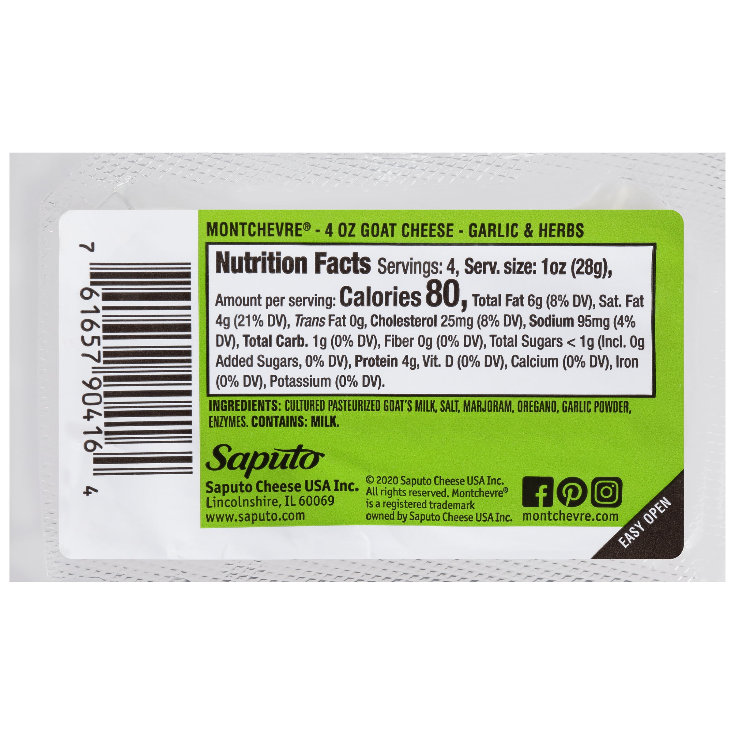 Montchevre Garlic and Herbs Goat Refrigerated Plastic Wrapped Cheese Log 4 oz