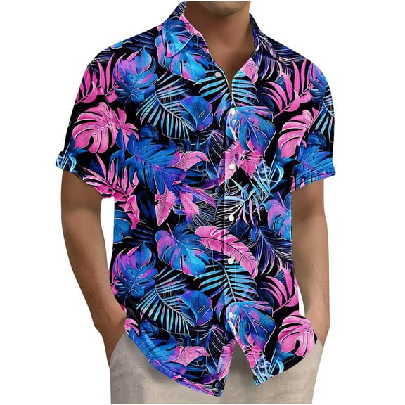 Taqqpue Mens Hawaiian Shirts Tops Short Sleeve Floral Button Down Beach Shirt Vintage Tropical Palm Summer Lightweight Blouses Male