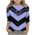 thumbnail image 2 of Delliss Girls Stripe Print Crew Neck Blouse Fashion Comfy 3/4 Sleeve Top Purple 9 Years, 2 of 5