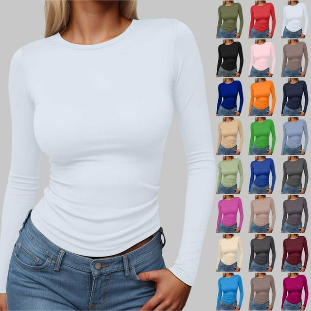 felworsd Chemise à Manches Longues pour Femmes, Automne Hiver Crop Top Basique Décontracté, Ajusté Y2K Mode Urbaine pour Sortir Vin, TG