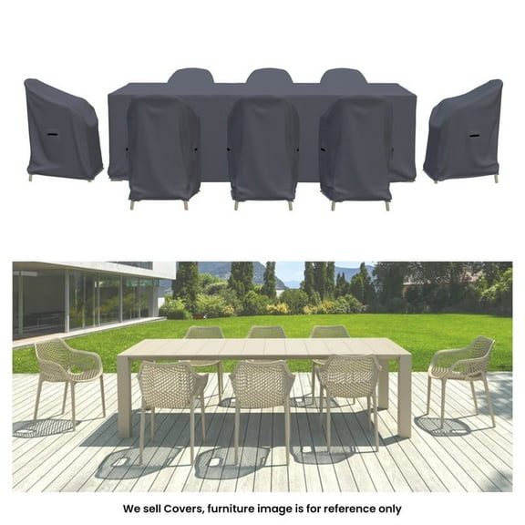 Covers & all Farrah 8-Person Outdoor Dining Set Covers, Water-Repellent UV-Resistant Polyester with Tie-Downs