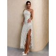 thumbnail image 3 of Womens One Shoulder Black And White Polka Dot Long Dress With Ruffle Hem, 3 of 6