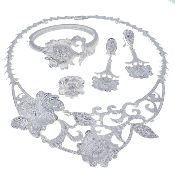 4 Pcs Sparkling Bridesmaid Jewelry for Women Wedding Jewelry Sets for Brides Engagement Prom Party Crystal Necklace Earrings Bracelet Ring Sets