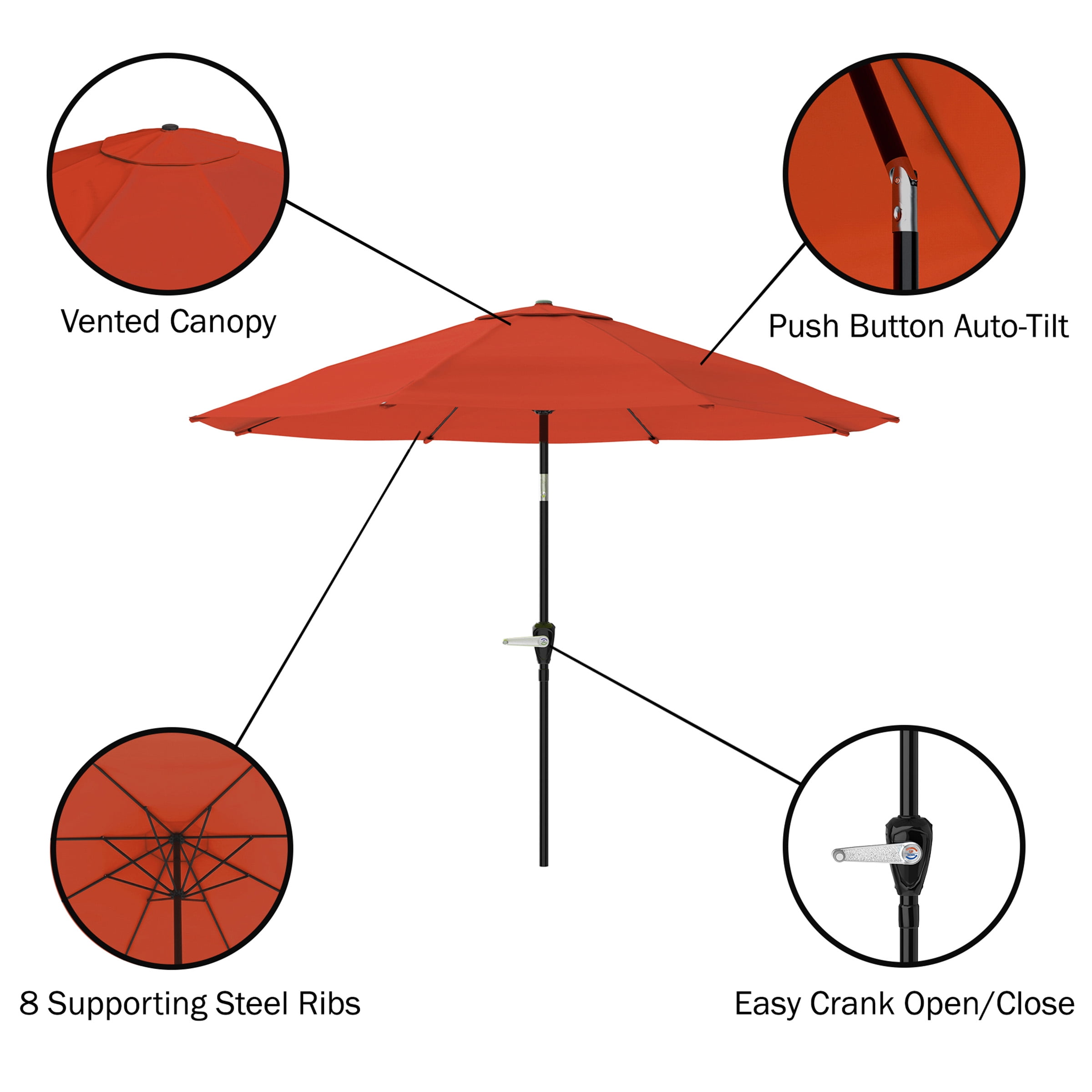 Pure Garden 10FT Patio Umbrella - Auto Tilt and Vented Canopy (Terracotta)