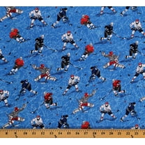 Cotton Hockey Players Winter Sports Athletes Cracked Ice Blue Cotton Fabric Print by the Yard (91700)