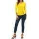 thumbnail image 2 of Blusa de mujer con fruncidos Inspire Chic, decoración de botones, cuello en V, manga 3/4, top de punto sólido, tamaño M, color amarillo limón, 2 of 6