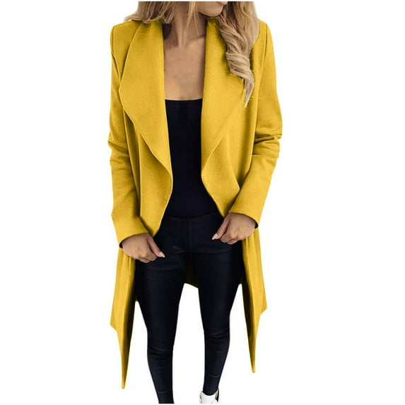 Verugu Winter Jackets for Women, Women's Oversized Winter Warm Coats, Womens Bandage Coat Cardigan Winter Solid Long Sleeve Overcoats Outwear Coats Yellow 3XL