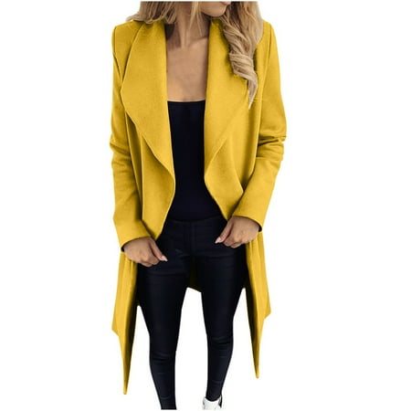 

Ziloco Fashion Womens Bandage Coat Cardigan Winter Solid Long Sleeve Outerwear scrub jackets for women Yellow XXL