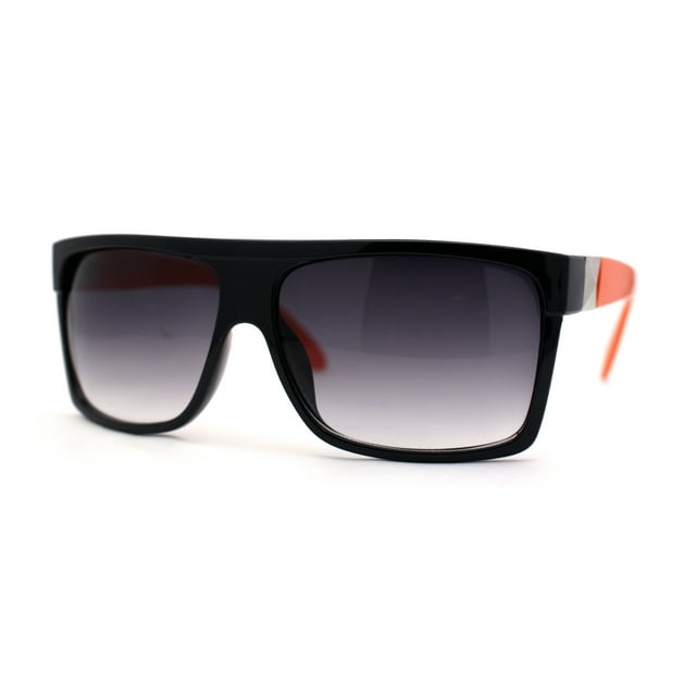 Womens Flat Top Rectangular Mobster Sunglasses Black Orange Smoke