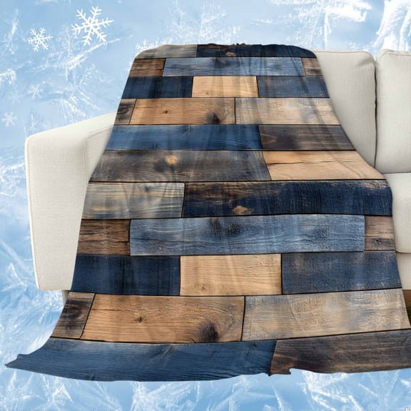 Navy Blue Brown Wood Cooling Blanket, Lightweight Breathable Summer Throw Blanket with Double Sided Cold Effect, Farmhouse Vintage Wooden Picnic Beach Blankets Bed Sheet for Hot Sleepers 60"x80"